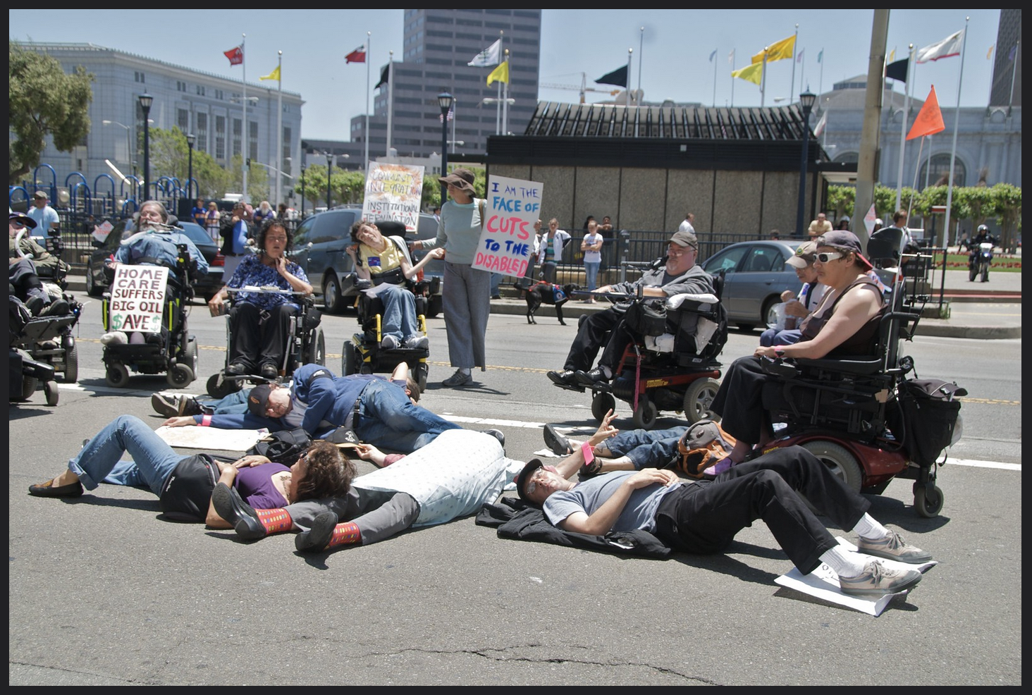 Disability rights activists risking arrest to protest cuts in front of State of CA building